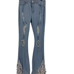 Y2K H & Y SLIM FLARE FRINGE JEAN LIGHT BLUE JEANS FOR RODEO CONCERT OR NIGHT OUT